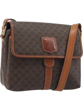 CELINE Macadam Canvas Shoulder Bag PVC Leather Brown Gold